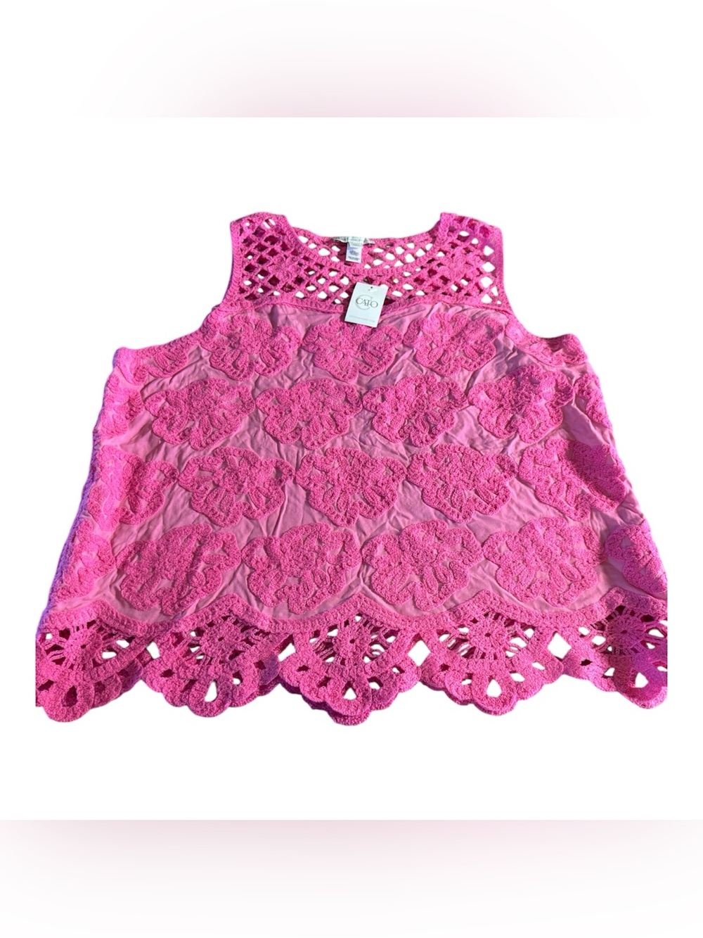Cato Hot Pink Crochet Floral Tank Top Women’s Large